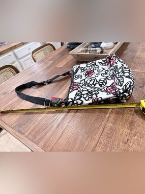 Coach Silky Floral Crossbody Bag - White & Black with Pink Accents